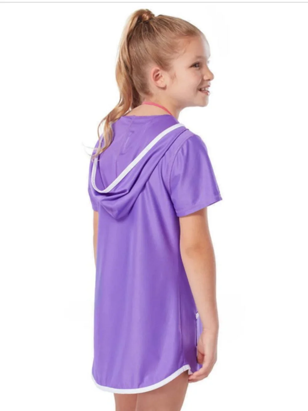 Free Country Youth Girl's Swim Sun Mesh Hooded Kangaroo Cover Up ULTRAVIOLET M